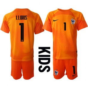 Frankrike Hugo Lloris #1 Målvakt Hemmakläder Barn VM 2022 Kortärmad (+ Korta byxor)